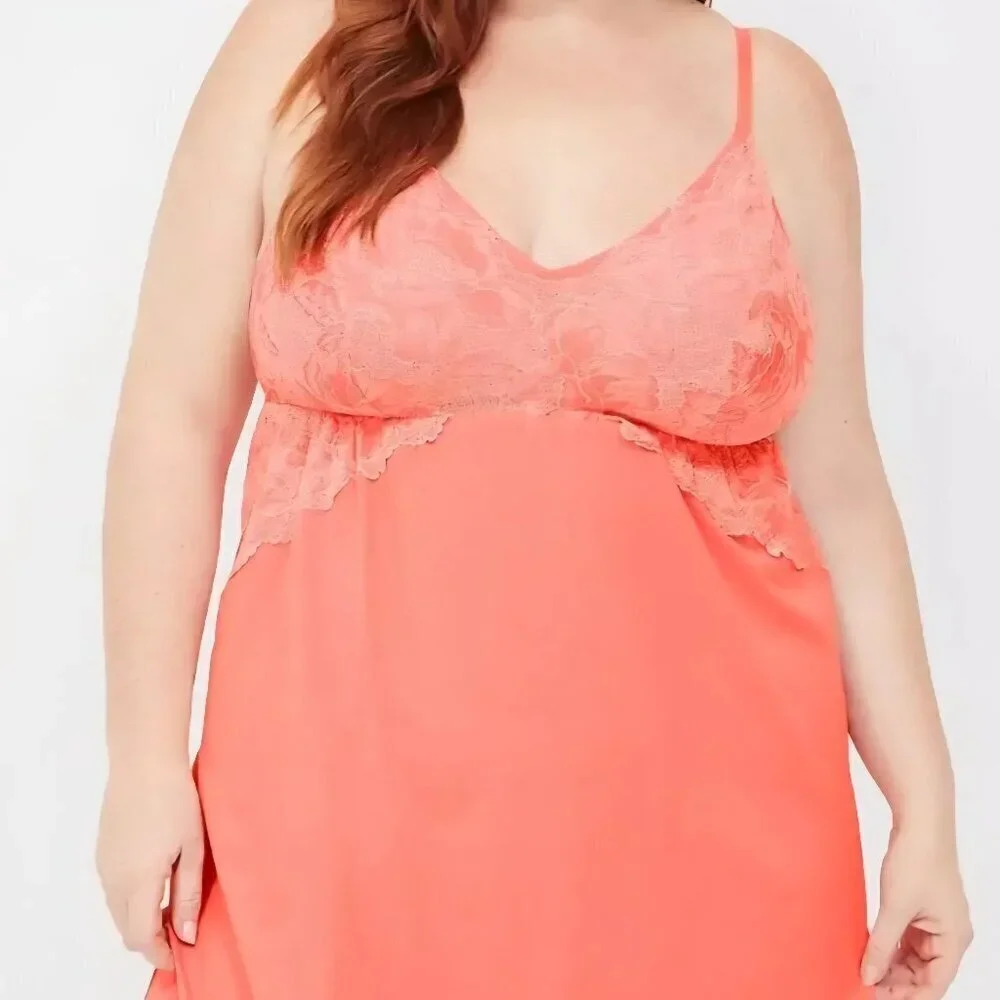 Sleep by cacique sexy Coral lace Romantic adjustable strap chemise gown 18/20